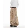 Jeans Plisados de Pierna Recta para Hombre, Color Albaricoque, Estilo Americano Pesado, High-Street, En Stock