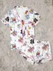 E-commerce transfronteiriço, TK Amazon, pijamas femininos, estampa shera, manga dupla curta, seda de leite, roupas de casa femininas