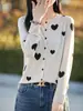 Suéter Cárdigan Tejido con Patrón de Corazones Estilo Francés para Mujer, Colección Primavera 2026, Prenda Superior de Punto de Lana Versátil y Elegante para el Trabajo