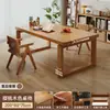 Escritorio grande largo para sala de estar, mesa grande de madera maciza, mesa de comedor rectangular, banco de trabajo, escritorio para estudio en casa y oficina estilo mid-century