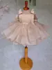 Vestido Infantil Europeu e Americano Cor Champagne Saia de Tule Fofa Sem Mangas com Laço Vestido Princesa