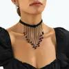 Joyería Transfronteriza Europea y Americana, Collar Oscuro de Moda y Sexy para Mujer, Cadena Versátil para Clavícula con Borla Gótica Retro
