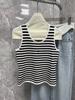 Gao Ding Yang Shulin Chaleco Sling de Punto sin Mangas con Rayas y Cuello en U para Mujer Verano de 25 Años Spice Girls Ajustado Adelgazante Ropa Exterior
