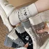 Calcetines de Lana Fair Isle "Zorro y Árbol", Calcetines Retro Cálidos de Media Pantorrilla para Otoño e Invierno, Calcetines Sueltos Lindos de Dibujos Animados Estilo Japonés