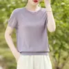 Nova camiseta de verão estilo Lyocell, gola redonda, soltinha, cor sólida, manga curta, versátil, versão coreana, camiseta básica lisa simples para mulheres