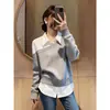 Camisa Falsa de Duas Peças com Mangas Longas, Top Base Slimming de Gola Polo Feminino para Outono e Inverno Plus Size