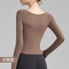 Camiseta de Yoga com Pregas Francesas para Mulheres 2025 Novo Produto com Toque Nude e Bojos, Top Esportivo com Manga para Dedos, Roupa para Pilates e Yoga