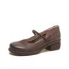 Sapatos Mary Jane Retrô Francês de Bico Redondo de Salto Alto para Primavera e Verão Femininos, Versáteis, Confortáveis e Não Cansam os Pés, Sapatos de Couro de Vaca