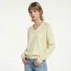 Suéter de punto de marca de moda de comercio exterior transfronterizo de Amazon MAX original con cuello en V de color sólido color dopamina de cuello redondo para mujer