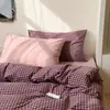 Sábana de Algodón 100% Puro Teñido en Hilo Lavado, Funda de Edredón, Sábana Ajustable, Funda de Colcha de Tres Piezas, Juego de Ropa de Cama para Estudiantes de Cuatro Piezas