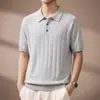 Camisa de malha texturizada de manga curta com gola virada estilo "old money" americano para homens, top Polo casual fino de seda gelada para o verão