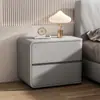 Mesa de cabeceira estilo creme, luxo leve, tamanho pequeno, madeira maciça e couro, design de quarto de alto padrão, sem necessidade de instalação, armário de armazenamento minimalista