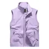 Colete Transpassado de Poliéster Primavera/Verão Casual Masculino Gola Alta Multi-Bolsos Roupa de Trabalho Top Jaqueta Sem Mangas para Fotografia ao Ar Livre Pesca