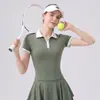Conjunto de Tênis Polo Colorido com Gola Canelada de Manga Curta para Mulheres, Saia de Tênis Anti-Exposição, Secagem Rápida e Respirável