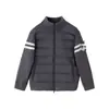 Jaqueta Moncler Acolchoada de Veludo Cotelê com Mangas de Tricô, Gola Alta, Zíper, Listras Duplas, Jaqueta Patchwork de Lã para Homens e Mulheres
