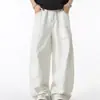 Jeans branco retro americano de cintura alta com perna curva, unissex, com design high-street, corte solto, efeito emagrecedor e uma silhueta fluida de perna larga