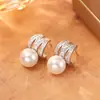 Pendientes de Perla con Circonita Microincrustada Estilo Francés, Lujo Ligero, Moda de Alta Gama, Pendientes Elegantes y Versátiles Estilo Coreano para Mujer