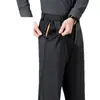 Calças retas masculinas slim fit de outono, business casual, resistentes a rugas, versáteis, com múltiplos bolsos e design oculto