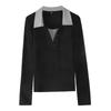 Camisa Base de Dos Piezas Falsas con Bloques de Color, Manga Larga y Cuello Camisero para Mujer, Top Ajustado, Nuevo Color Otoño 2026