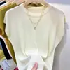 Camiseta de Manga Corta para Mujer, Nuevo Estilo Tejido de Seda de Hielo, Estilo Delgado de Verano, Corte Holgado, Adelgazante, Top Básico de Cuello Redondo