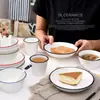 Platos con Dibujo de Línea Pintados a Mano, Platos de Cerámica Sencillos con Color Bajo Esmalte para Cena, Vajilla para Hotel y Hogar, Color Bajo Esmalte Estilo Nórdico