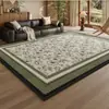 Alfombra de Seda de Hielo, Felpudo para Sala de Estar, Estilo Retro Vintage Francés Verde, Lavable y Limpiable con Trapo, Esterilla de Piso para Verano, Cobertura Completa, Área Grande
