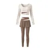 Conjunto Deportivo de Cintura Alta Cruzada Top Corto de Manga Larga Falda-pantalón Falsa de Dos Piezas Secado Rápido Correr Yoga Conjunto de Dos Piezas