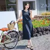 Foto Real de Itens em Estoque: Vestido Jeans Sem Mangas Estilo Hong Kong Retrô, Verão Soltinho, Elegante e Rejuvenescedor, Vestido Longo de Algodão Estilo Coreano
