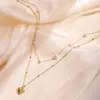 Aogu Moda Transfronteriza Simple Acero Inoxidable Colgante de Corazón Collar de Perlas Apiladas de Doble Capa Cadena para Clavícula Versátil para Mujer