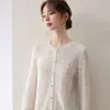 Bai Cai Rong Outono Inverno Novo Cashmere Feminino Gola Redonda Formato de Leque Cor Sólida Tricô Vazado Casaco Solto Jacquard Versátil Top