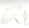 Nuevo Paraguas Automático de 16 Varillas para el Sol con Mango Largo, Mango Curvo de Madera Ampliado para Dos Personas, Doble Uso, Paraguas Transparente y Moderno