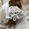 Goma de pelo retro de alta calidad azul claro floral para moño de pelo grueso, coleta baja elegante