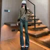Jeans Flares Elegantes de Cintura Alta Emagrecedores para Moda Feminina de Inverno Calças Bootcut com Cobertura Cruzada para Controle da Barriga