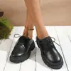 Zapatos Pequeños de Cuero para Mujer Talla Grande Punta Redonda Tacón Grueso Suela Gruesa 2025 Otoño Nuevo Estilo Británico Retro Versátiles Mocasines con Cordones