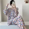 Pijamas de seda de algodón para mujer, primavera y verano, nuevos, talla grande, manga larga, traje estampado, Internet Celebrator, estilo vivo, rayón, ropa para el hogar, otoño