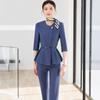 Venta al por mayor de Tops de Moda de Gama Alta Azules con Ceñidor de Cintura para Primavera y Verano, Pantalones de Mujer, Faldas, Trajes de Dos Piezas Profesionales para Salón de Belleza