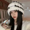 Gorro de Lana Tejido con Orejas de Gato Lindo para Mujer, Estilo Coreano, Gorro Adelgazante, Engrosado para Calidez, Protección para las Orejas, Gorro para Cubrir la Cabeza