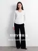 Top de punto de cáñamo puro para mujer, cuello en V, manga larga, suave y ligero, no es sudadera, camisa base de color liso versátil y elegante