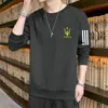Moletom Masculino com Gola Redonda Estampado, Novo para Primavera/Outono, Caimento Solto, Pulôver Grosso de Manga Longa, Camisa Base Versátil e Fashion para Homens Modernos