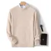 Novo suéter de lã com gola alta meia, fio duplo, espessado, modelagem solta, tricô casual de inverno, suéter masculino de cashmere