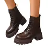 Fabricante Mayorista de Aumento de Altura Botas Martin de Suela Gruesa para Mujer Comercio Exterior Superficie de Cuero 2026 Con Forro de Terciopelo Estilo Británico Otoño/Invierno Botines Talla Grande Algodón