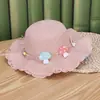 Sombrero de Paja para Niños Verano Corona Floral Lindo Sombrero de Playa Ondulado Protección Solar para Exteriores Viajes Sombrero de Pescador de Ala Ancha