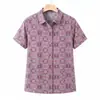 Camisa de algodão puro da vovó, roupa de verão para mulheres de meia-idade e idosas, blusa de manga curta da mamãe, solta e respirável, roupas de verão para idosos