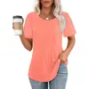 Camiseta Feminina de Cor Sólida com Gola Redonda, Plissada e Solta - Verão 2026 - Camisa Básica - Mais Vendida no Site Independente da Amazon