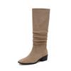 Botas de Media Altura con Tacón Grueso, Puntera Cuadrada, Gamuza, Forro de Felpa, para Otoño e Invierno 2025, Botas Vaqueras de Pelo para Mujer, Botas Versátiles