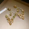 Aretes de aguja plateada con diamantes, diseño de flor ovalada de resina y gota de agua, estilo retro vintage, aretes versátiles