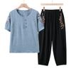 Trajes de Verano para Mujeres de Mediana Edad y Mayores Casual Camiseta de Verano de Manga Corta para Abuela Mamá Ropa para Ancianos Top Conjunto de Dos Piezas
