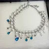 Collar de Perlas Multicapa con Zircón de Gota de Agua Azul Estilo Palacio Retro para Mujer Collar de Lujo Cadena para Clavícula de Lujo Accesible