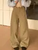 Jeans Khaki Relajados para Mujer, Diseño de Pierna Recta, Pantalones de Trabajo de Pierna Ancha, Caída Retro Americana, Casual