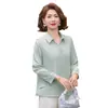 Blusas de Verão da Moda para Mães com Gola Lapela, Novo Estilo de Verão 2026 para Mulheres de Meia-Idade e Idosas, Camisas Elegantes de Manga Três Quartos